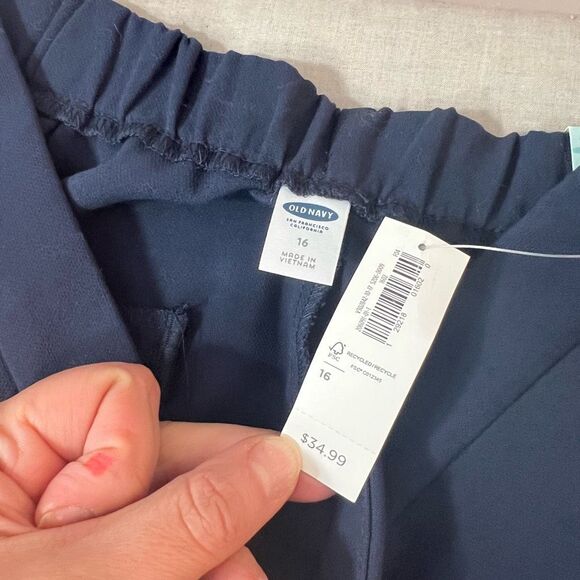Old Navy NWT Black Navy Blue Tuxedo Stripe Flat Front Pull-On Pants Size 16 - Picture 6 of 9